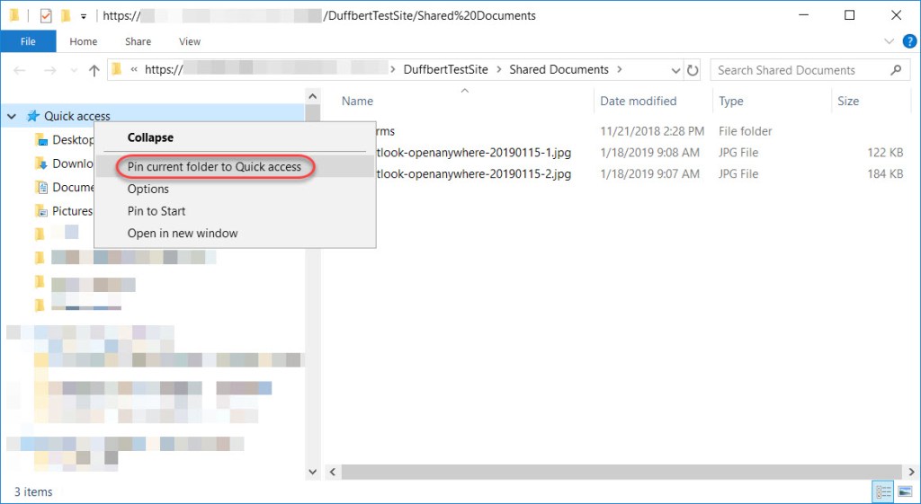 Pinning SharePoint document libraries to the Windows Quick Access area ...