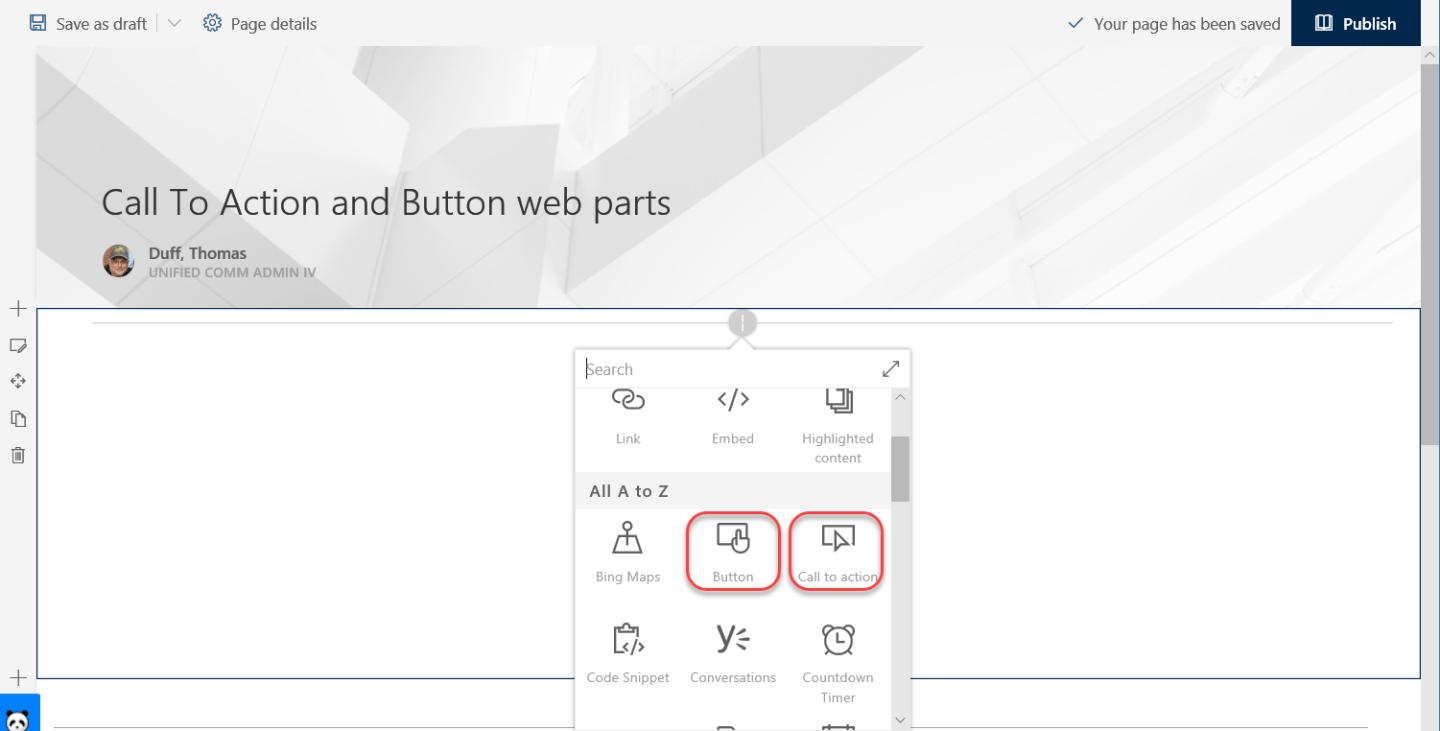 Button and Call To Action web parts on SharePoint Online pages – One ...