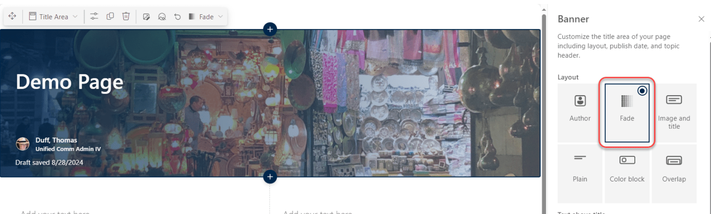 Using the new Fade Banner on SharePoint pages – One Minute Office Magic