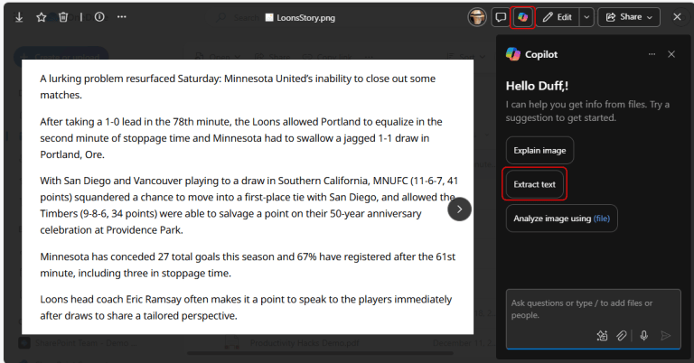 Text Contain Image Extracting text from an image using Copilot – One Minute Office Magic