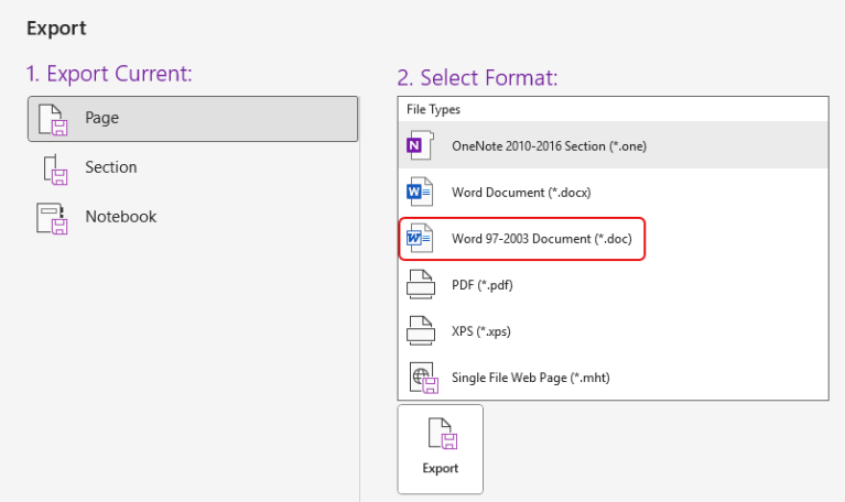 Exporting Word 97-2003 document files in OneNote for Windows desktop is ...